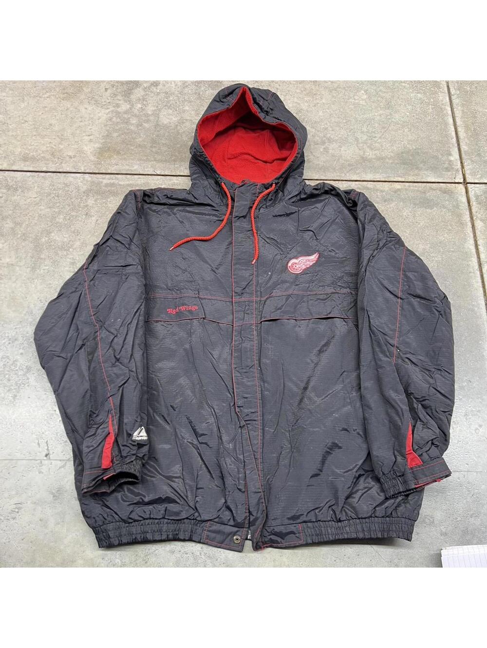 vintage detroit red wings majestic black zip up heavyweight jacket size xl
